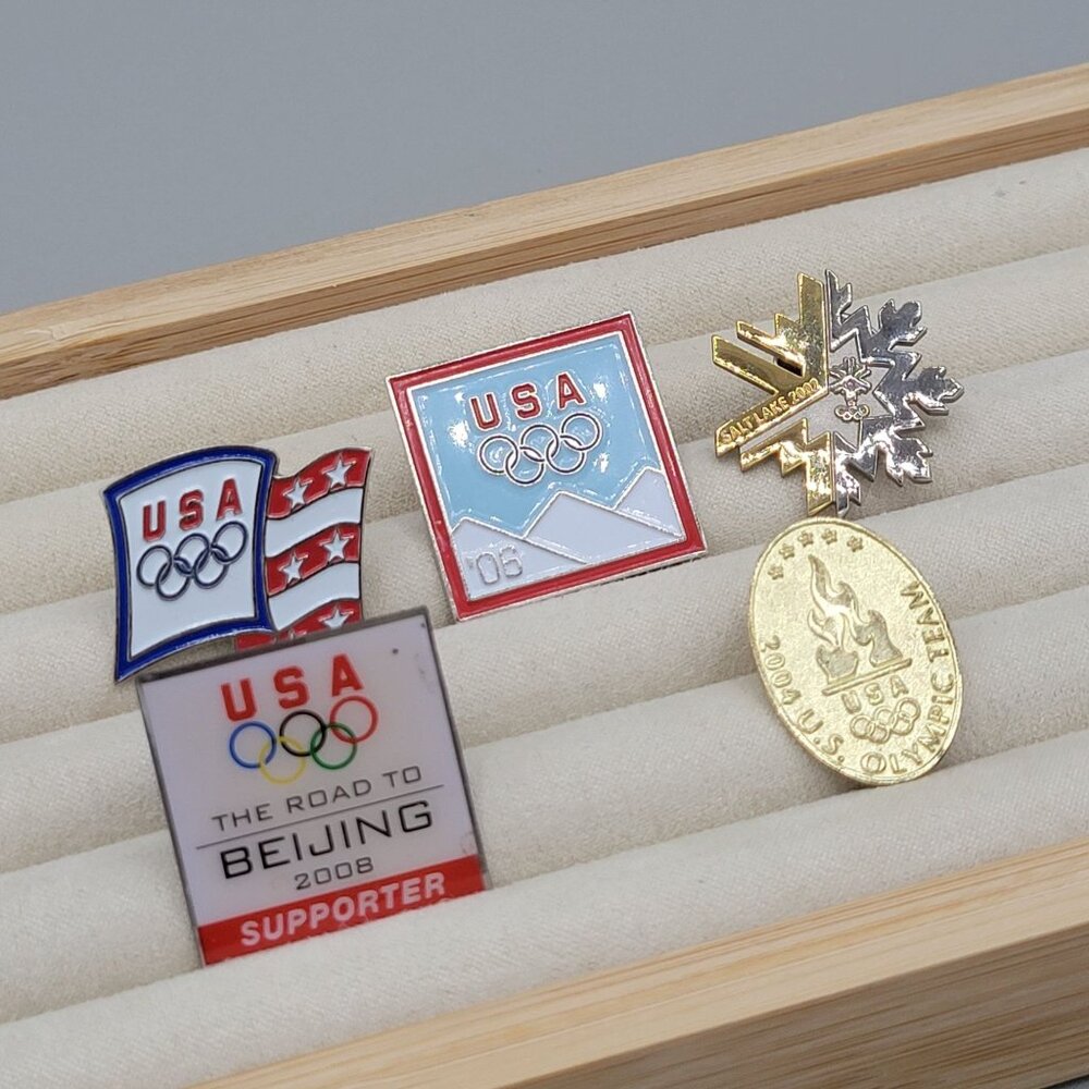 USA Olympic Pin Collection Lot of 5 Supporter Lapel Pins Beijing Salt Lake